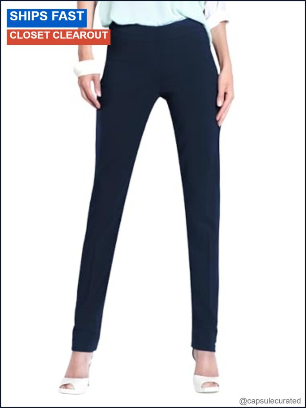 Pull-On Straight Leg Pants Tummy Control Tummy Control Work Wide Band